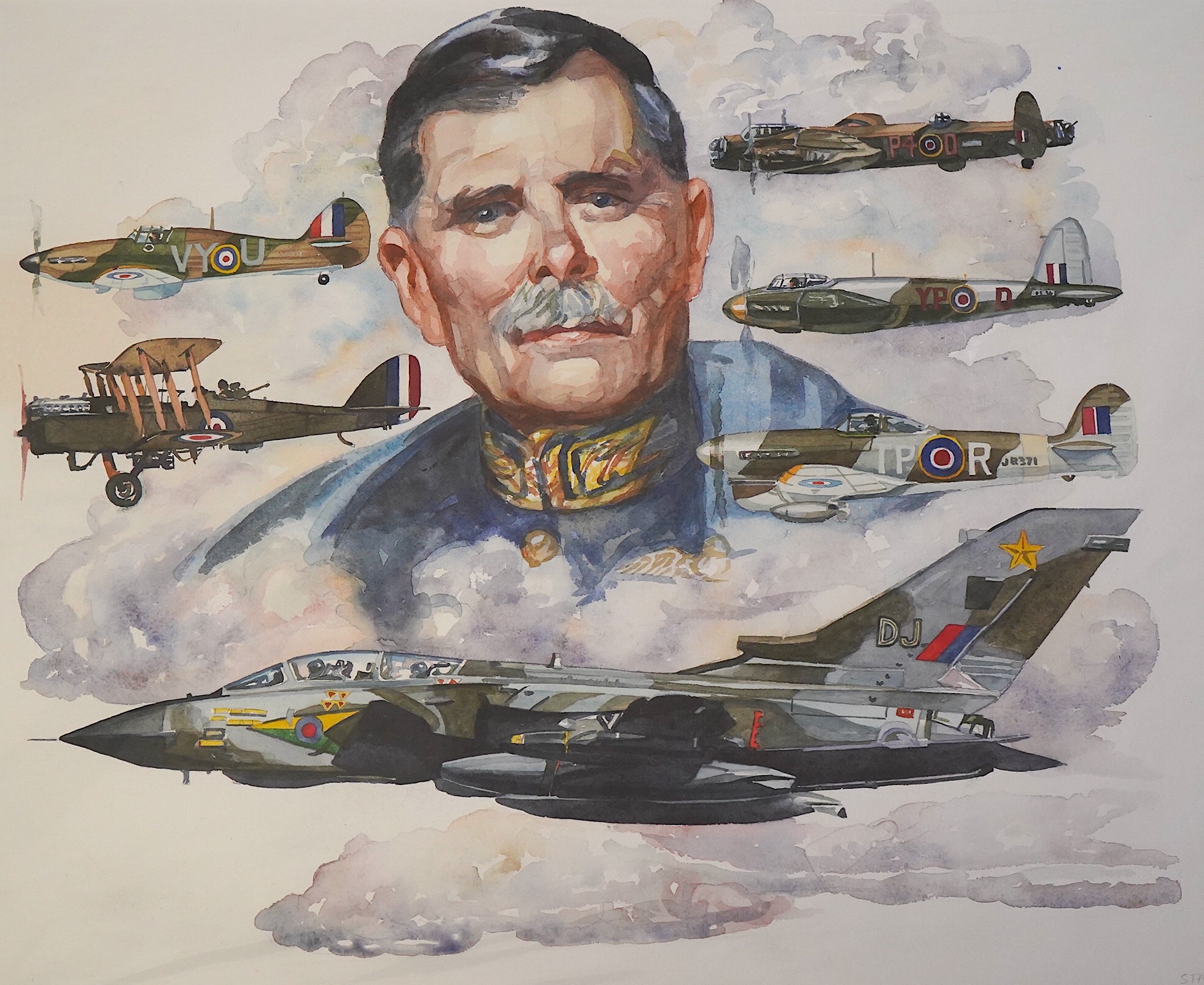 Brian Sanders (British, b.1937), watercolour, ‘Lord Trenchard Father of the Royal Air Force' inscribed in pencil, 33 x 40cm. Condition - good